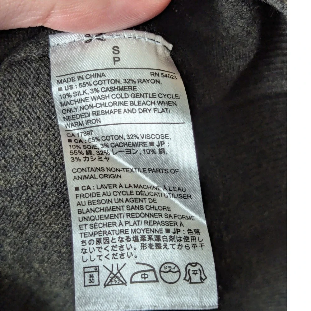 Banana Republic V-Neck Sweater Mens S Grey Luxe Yarn Cotton Silk Cashmere